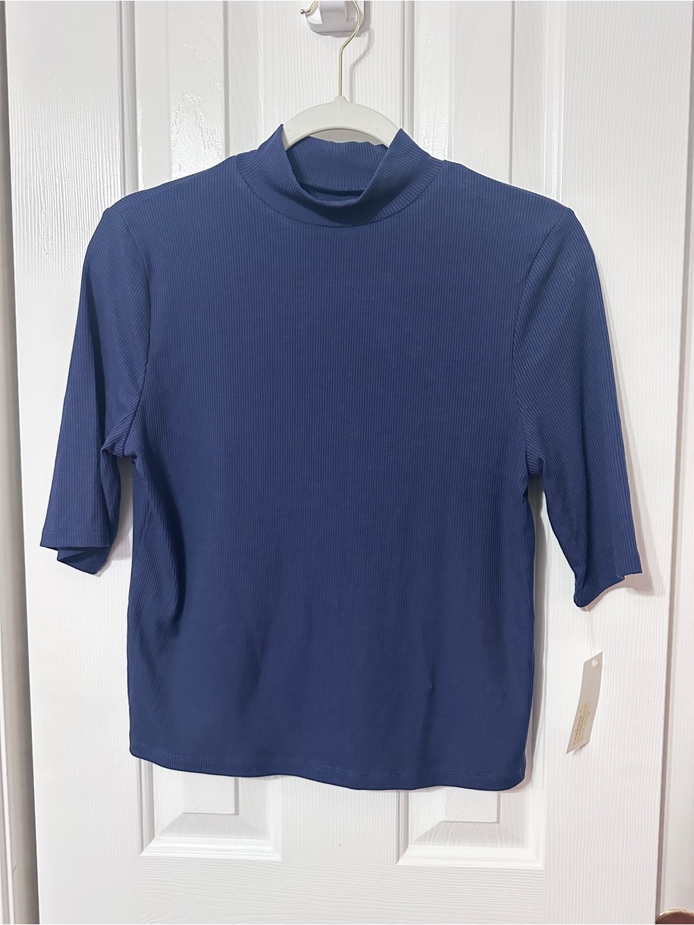 a new day Navy Ribbed Short-Sleeve Mock Neck Top